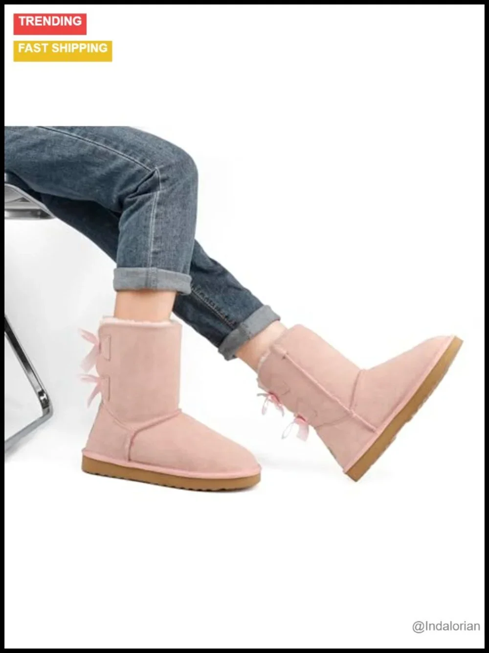 Mid-Calf Snow Boots with Bow, Faux Fur Lining, Memory Foam Sole